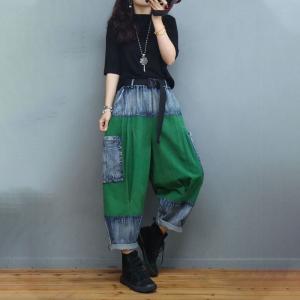 Contrast Colored Baggy Dad Jeans Side Pockets Casual Jeans