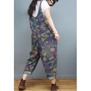 V-Neck Flowers Jean Overalls Relax-Fit 90s Overalls for Women