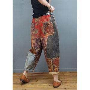 Floral Prints Folk Jeans Womens Baggy Pull-On Jeans