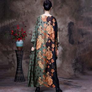 Flowers Patterns Plus Size Elegant Dress Silky Spring Modest Dress