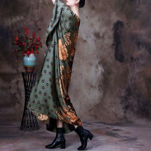 Flowers Patterns Plus Size Elegant Dress Silky Spring Modest Dress