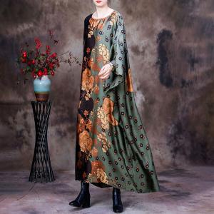 Flowers Patterns Plus Size Elegant Dress Silky Spring Modest Dress