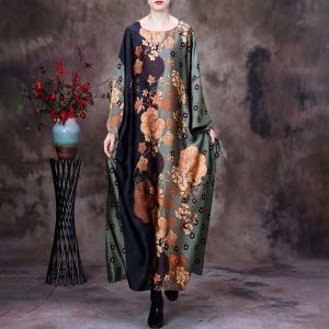 Flowers Patterns Plus Size Elegant Dress Silky Spring Modest Dress