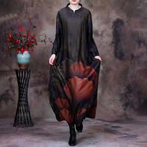 Lotus Leaf Loose Chinese Cheongsam Long Sleeves Caftan Dress
