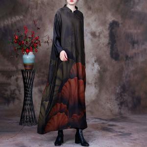 Lotus Leaf Loose Chinese Cheongsam Long Sleeves Caftan Dress