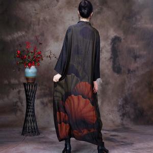 Lotus Leaf Loose Chinese Cheongsam Long Sleeves Caftan Dress