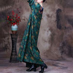 Rose Flowers Wedding Guest Dress Jacquard Maxi Green Dress