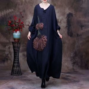 Stereo Flowers Loose Linen Caftan Plant Dyeing Flax Clothing