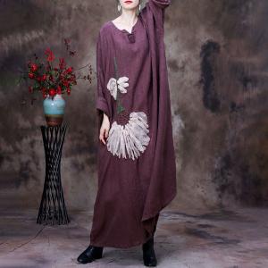 Stereo Flowers Loose Linen Caftan Plant Dyeing Flax Clothing