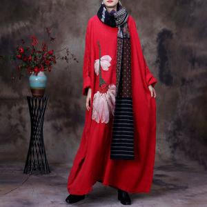 Stereo Flowers Loose Linen Caftan Plant Dyeing Flax Clothing