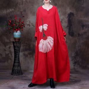 Stereo Flowers Loose Linen Caftan Plant Dyeing Flax Clothing