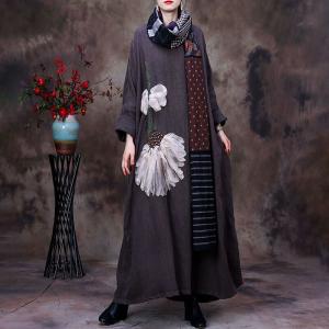 Stereo Flowers Loose Linen Caftan Plant Dyeing Flax Clothing