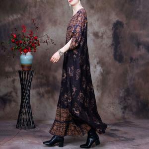 Flowers Prints Loose Shift Dress Silky Modest Wear for Senior Women