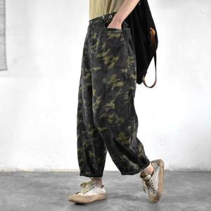 Street Style White Boyfriend Jeans Plus Size Camouflage Jeans