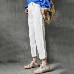 Korean Style White Stretch Jeans Loose High Rise Jeans