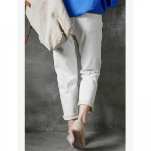 Korean Style White Stretch Jeans Loose High Rise Jeans