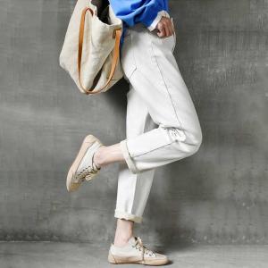 Korean Style White Stretch Jeans Loose High Rise Jeans