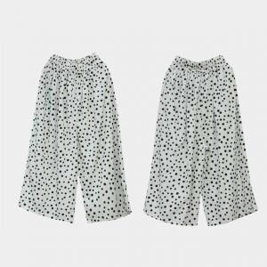 Summer Fashion Polka Dot Pants Cotton Linen Wide Leg Pants