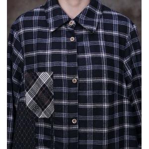 Chest Pockets Cotton Linen Shirt Coat H-Shaped Plaid Coat