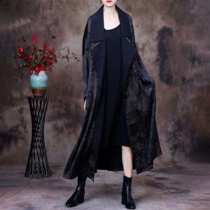 Business Casual Black Trench Coat Silky Printed Coat