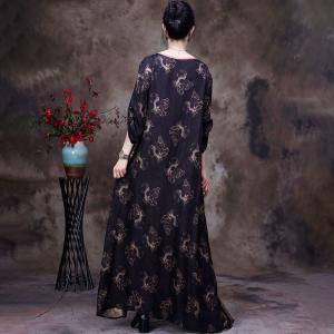 Folk Patterned Patchwork Plus Size Cheongsam Maxi Chinese Dress