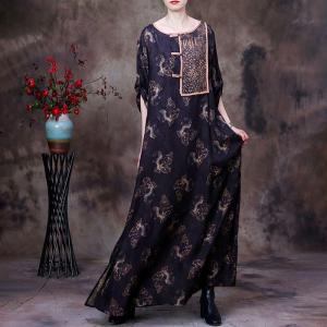 Folk Patterned Patchwork Plus Size Cheongsam Maxi Chinese Dress