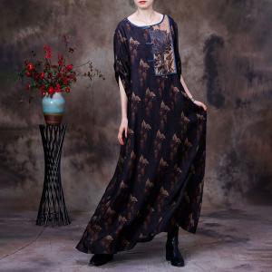 Folk Patterned Patchwork Plus Size Cheongsam Maxi Chinese Dress