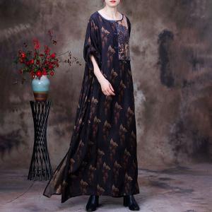 Folk Patterned Patchwork Plus Size Cheongsam Maxi Chinese Dress