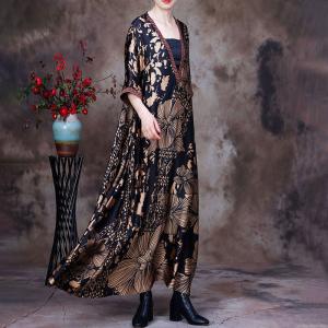 V-Neck Printed Senior Women Dress Half Sleeves Summer Maxi Dress