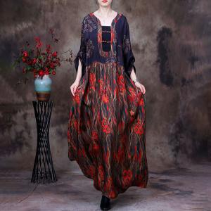 Pankou Buttons Chinese Qipao Dress Printed Loose Cheongsam