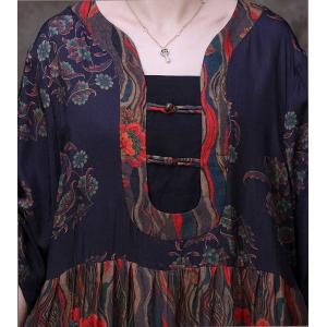 Pankou Buttons Chinese Qipao Dress Printed Loose Cheongsam