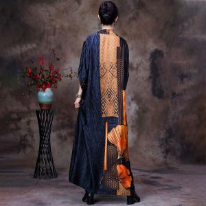 Loose-Fit  Flowers Designer Dress Silk Maxi Wrap Dress