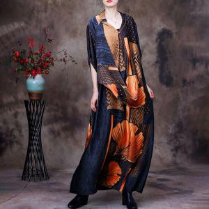 Loose-Fit  Flowers Designer Dress Silk Maxi Wrap Dress