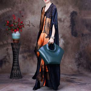 Loose-Fit  Flowers Designer Dress Silk Maxi Wrap Dress