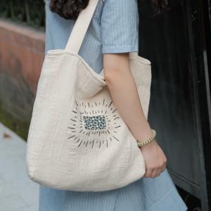 Original Design Floral Tote Bag Cotton Linen Embroidery Bag