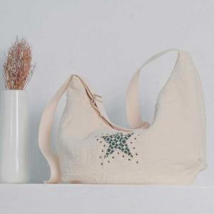 Reversible Embroidery Dumpling Bag Flax Crescent Shoulder Bag