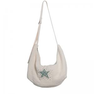 Reversible Embroidery Dumpling Bag Flax Crescent Shoulder Bag