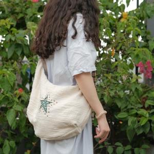 Reversible Embroidery Dumpling Bag Flax Crescent Shoulder Bag