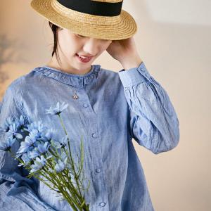 Spring Fashion Cotton Oversized Shirt Pinstriped Long Sleeve Blouse