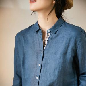 Solid Color Oversized Linen Shirt Business Casual Flax Clothing