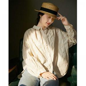 Lines Embroidery Oversized Shirt Long Sleeves Cotton Blouse