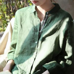 Office Style Long Sleeve Blouse Linen Oversized Shirt