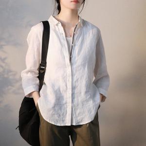 Office Style Long Sleeve Blouse Linen Oversized Shirt