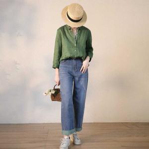 Office Style Long Sleeve Blouse Linen Oversized Shirt