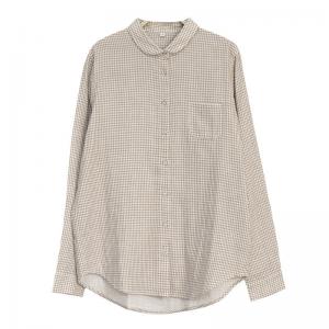 Simple Casual Cotton Shirt Small Grids Long Sleeves Shirt