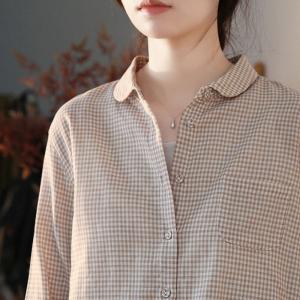 Simple Casual Cotton Shirt Small Grids Long Sleeves Shirt