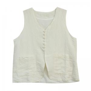 British Style Plain Linen Vest Single-Breasted Flax Waistcoat