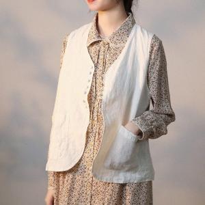 British Style Plain Linen Vest Single-Breasted Flax Waistcoat