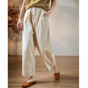 Street Style Wide Leg Pants Baggy Straight Legs Beige Pants