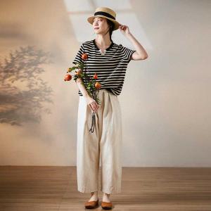 Street Style Wide Leg Pants Baggy Straight Legs Beige Pants